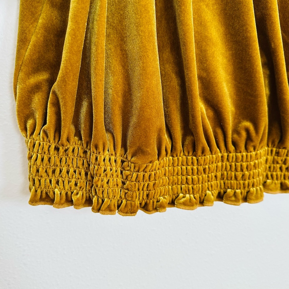New Madewell Velvet Smocked Crossover Golden Boho Blouse Top Mustard Gold - Picture 9 of 11